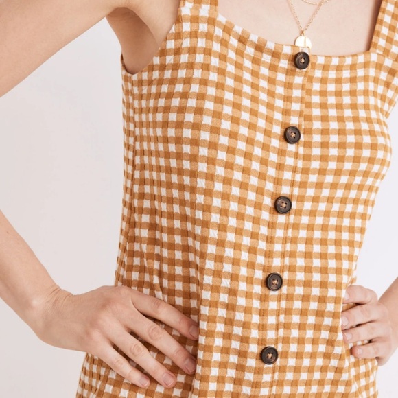 Madewell Gingham Mini Dress XS Mustard Yellow Button Front - Picture 8 of 8